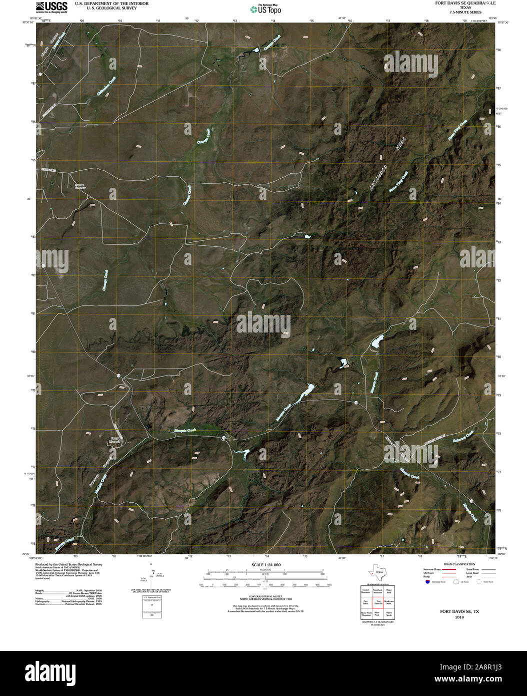 USGS Mapa TOPO TX Texas Fort Davis se 20100917 TM Restauración Foto de stock