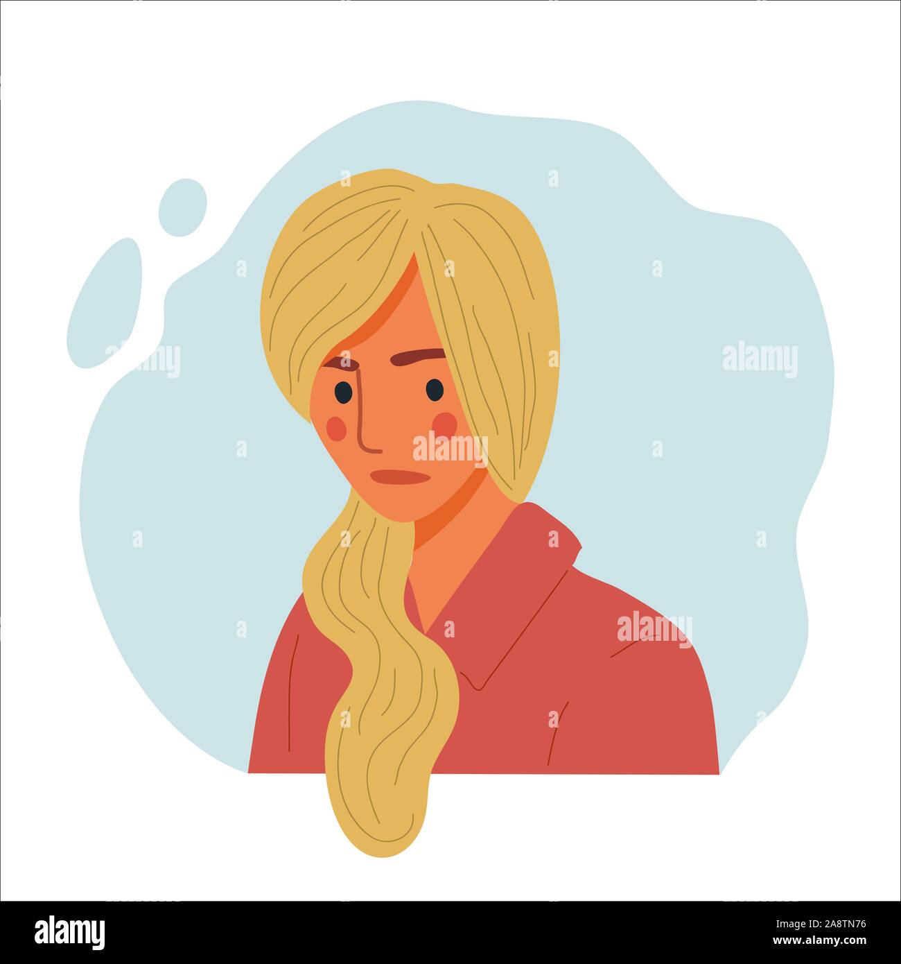 Las mujeres emocional retrato diseño plano dibujado a mano, ilustración del concepto de niña triste, feliz rostro femenino y hombros y avatares. Icono de vector Ilustración del Vector