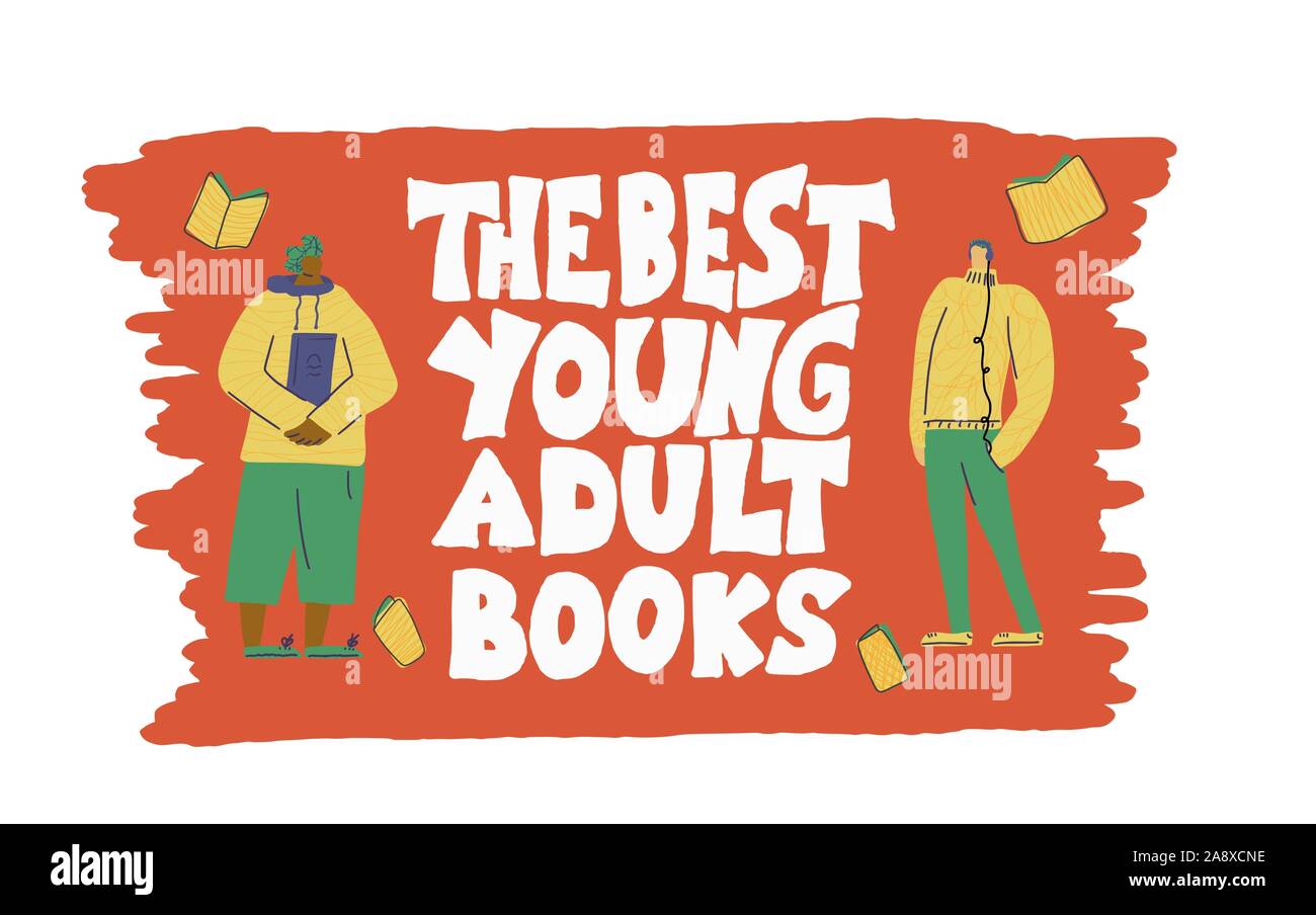 Los adultos jóvenes libro frase. Presupuesto dibujados a mano sobre lectura para adolescentes. Texto para librerías, bibliotecas, listas de bestsellers. Vector illustartion. Ilustración del Vector