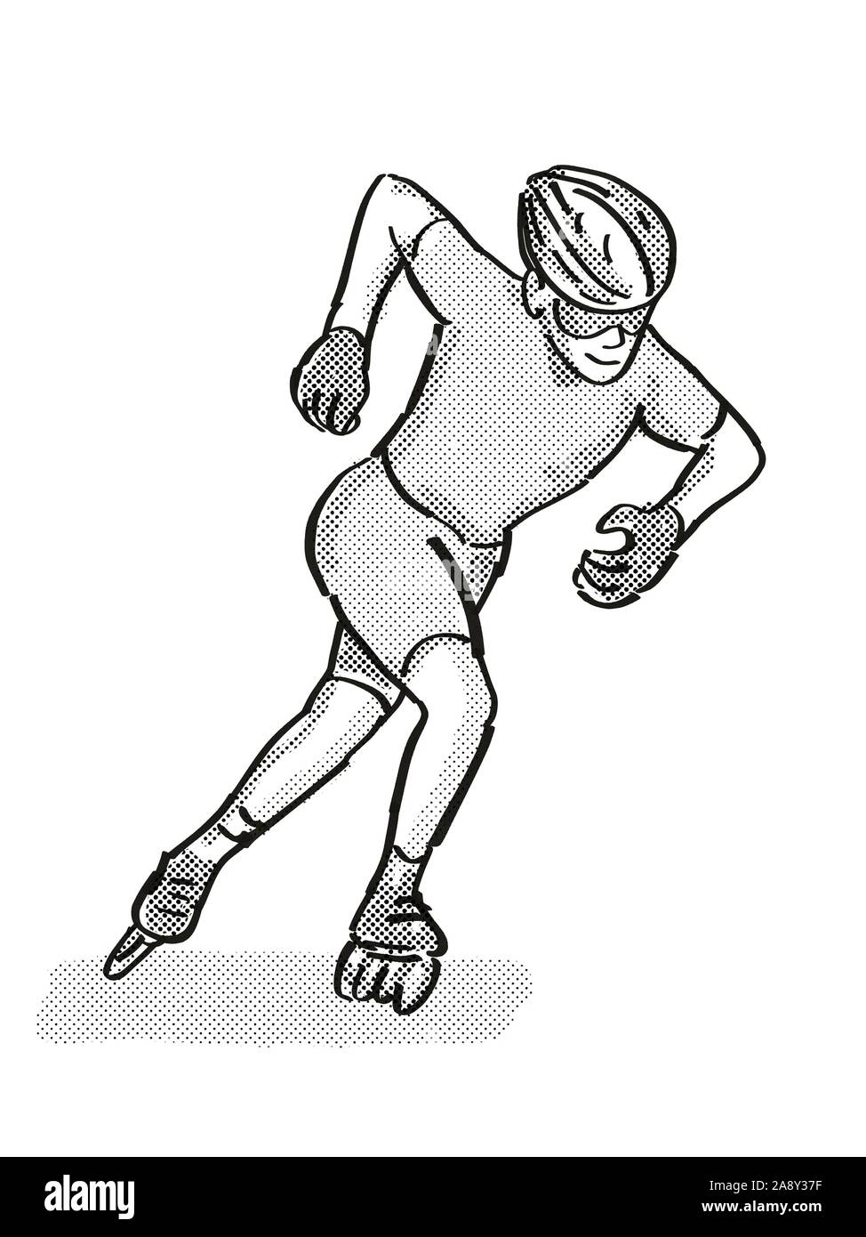 Estilo de dibujos animados Retro dibujo de un atleta skater inline patinaje  de velocidad sobre fondo aislada realizada en blanco y negro Fotografía de  stock - Alamy