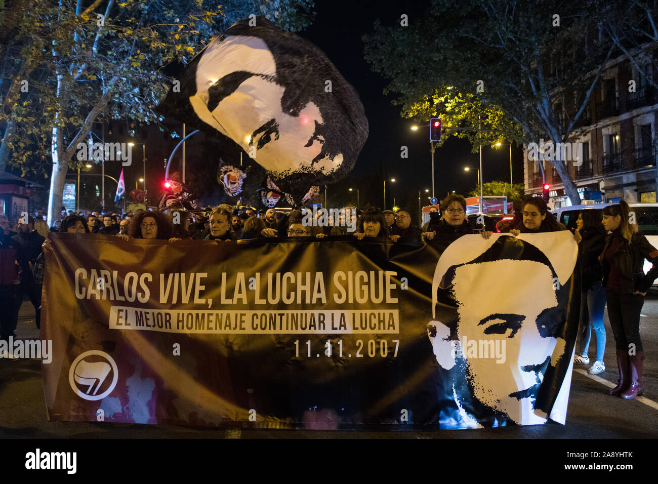 Madrid, España. Noviembre 11, 2019, antifascistas rally recordando a Carlos Palomino, un joven de 16 años, quien fue asesinado hace 12 años por un extremo derecho militar cuando se dirigía a una manifestación. Crédito: Marcos del mazo/Alamy Live News Foto de stock