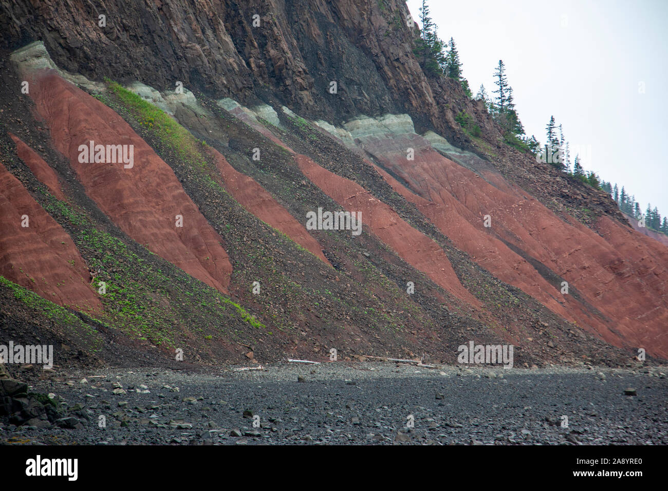 Arenisca multicolores y formación geológica donde pangea destrozadas en el jurásico en Nova Scotia Foto de stock