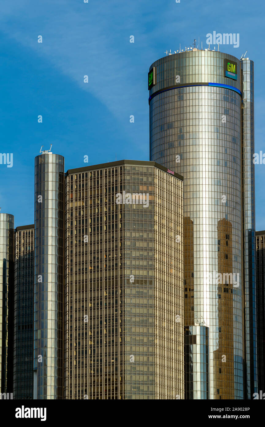 General Motors Renaissance Center en Detroit, MI Foto de stock