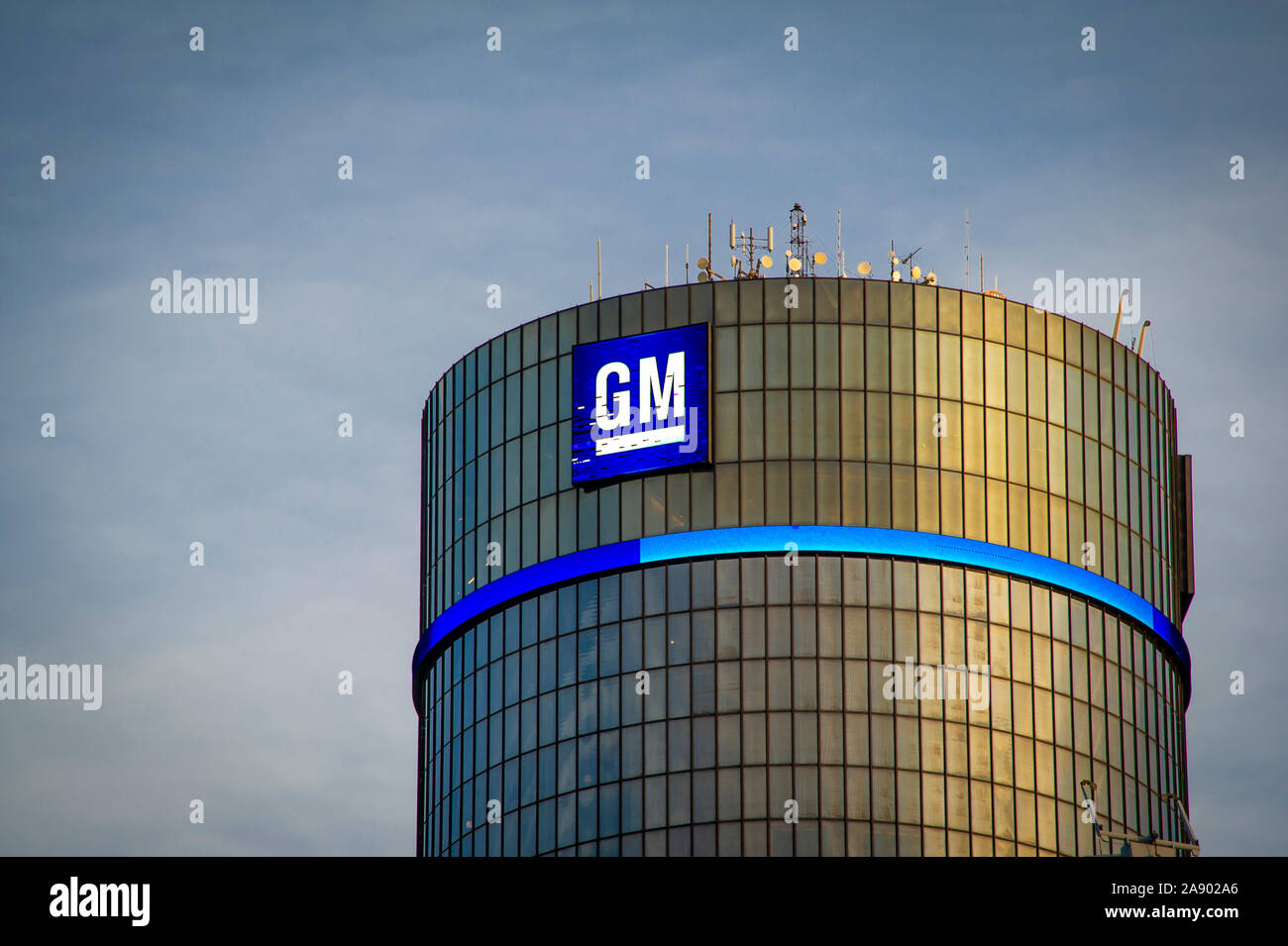 General Motors Renaissance Center en Detroit, MI Foto de stock