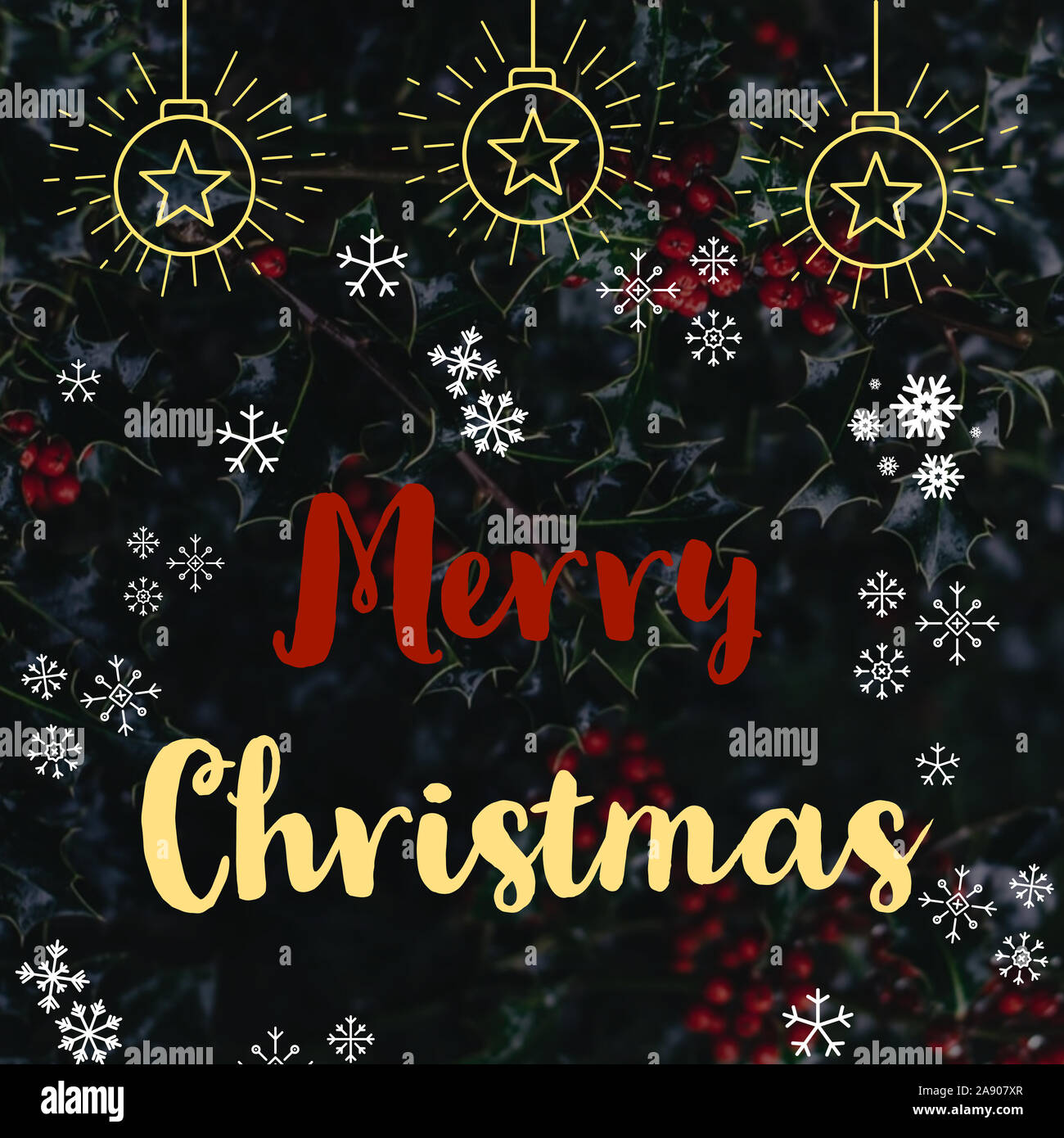 Ilustración con Feliz Navidad escrito en idioma inglés, con estrellas y decoraciones. Modelo de Navidad para web, papel tapiz, gráficos digitales Fotografía de stock - Alamy Ilustración con Feliz Navidad escrito en idioma inglés, con estrellas y decoraciones. Modelo de Navidad para web, papel tapiz, gráficos digitales Fotografía de stock - Alamy