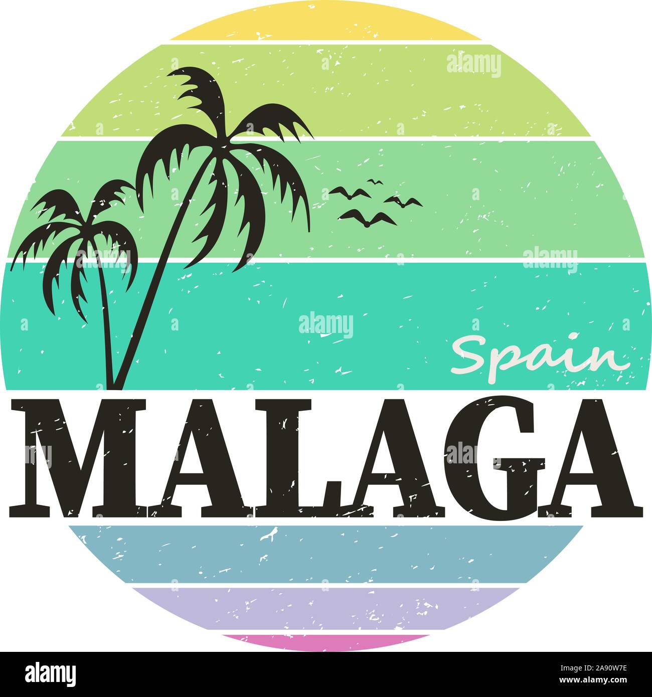 Málaga, España, para la impresión o web, auténticos recuerdos buscando. Ilustración del Vector