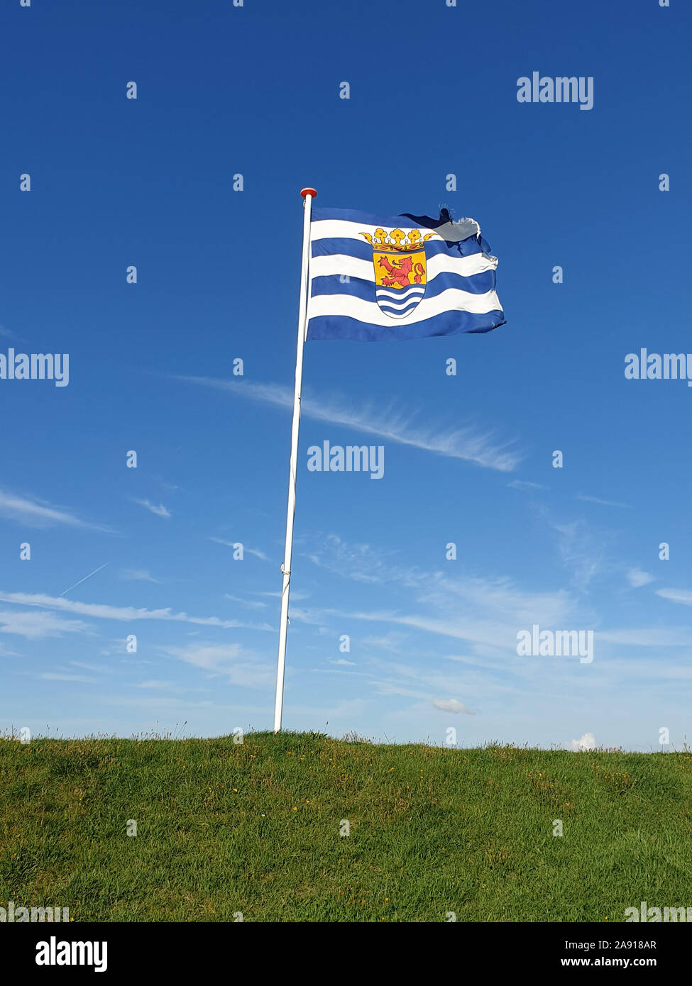 Zeeland con bandera azul del cielo y el verde hierba Foto de stock