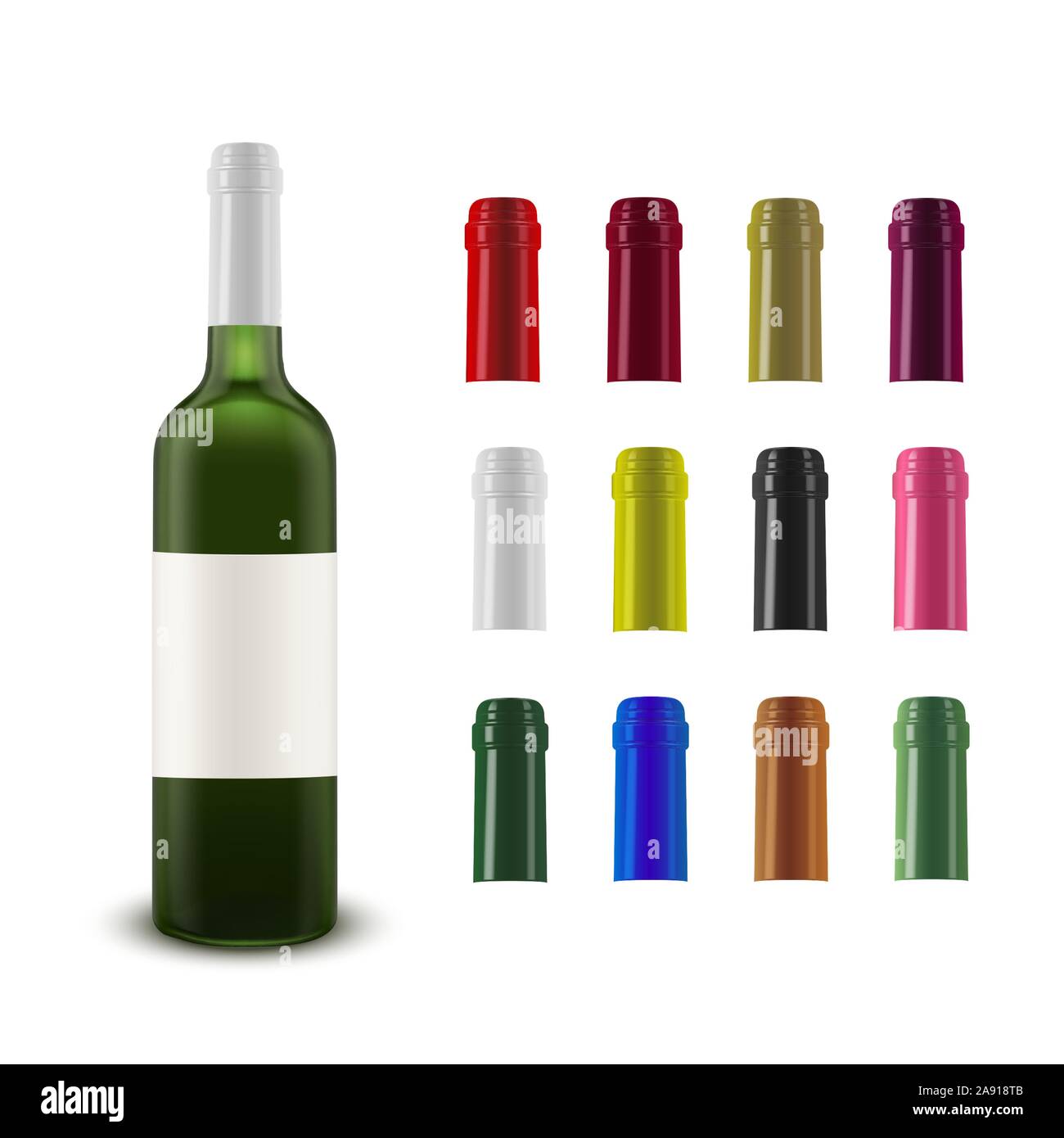 Diseño vectorial realista de una botella de vino y una colección de vinos  de tapones para botellas de plástico de diferentes colores Imagen Vector de  stock - Alamy