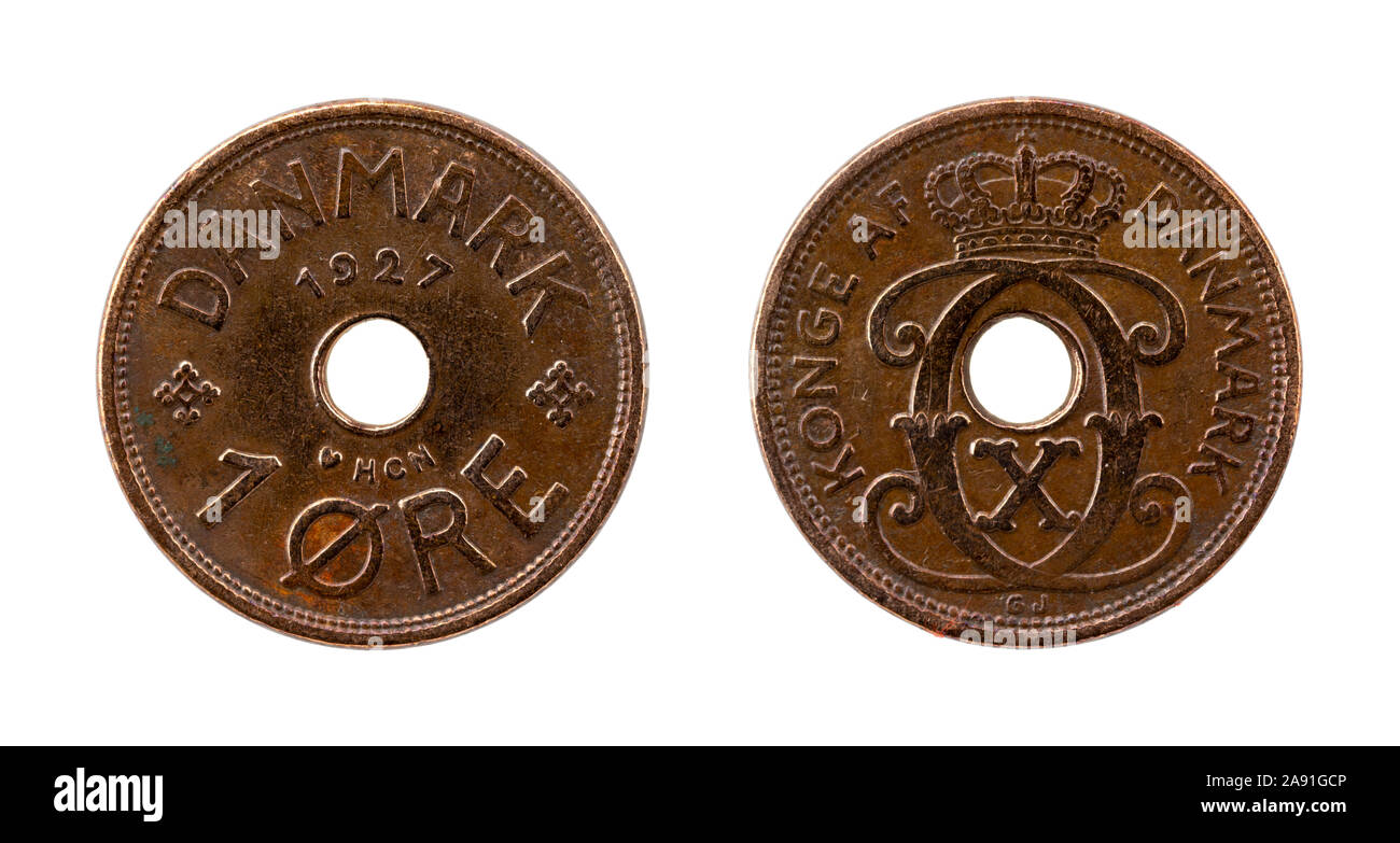 1 coronas noruegas Coin de Dinamarca Foto de stock