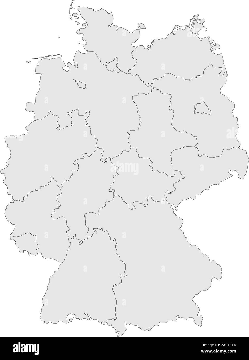 Mapa de las provincias de Alemania con límites ilustración vectorial. Color gris claro. Ilustración del Vector