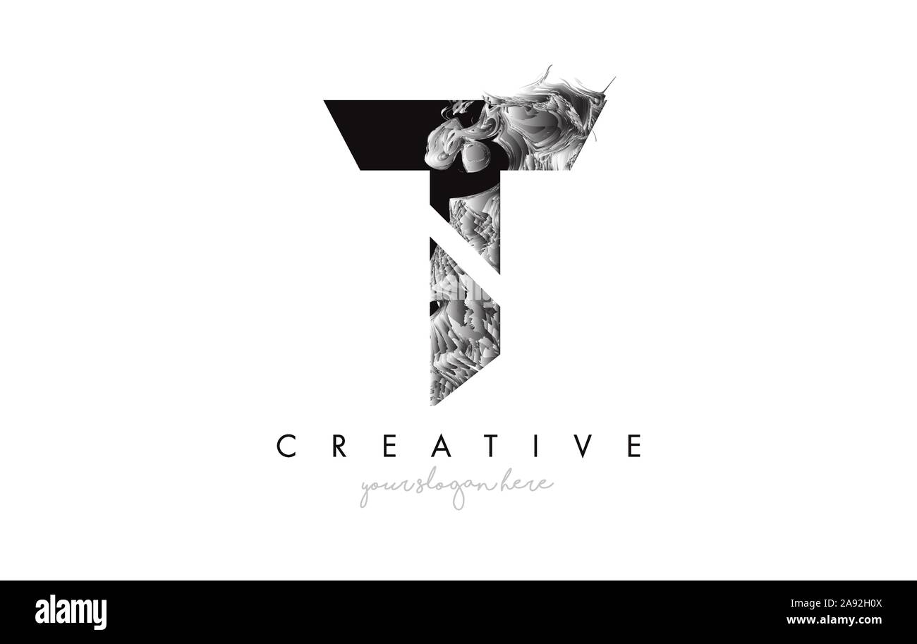 Letra T icono Diseño de logotipo con textura Grunge artística en blanco