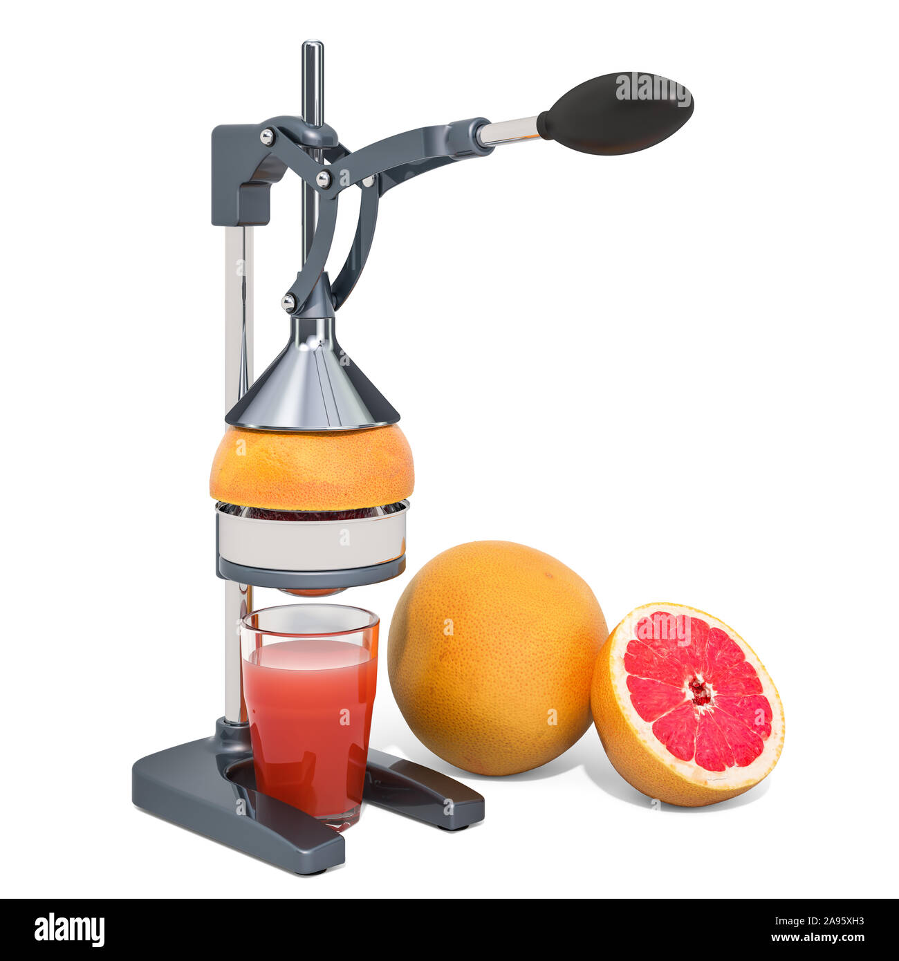 Exprimidor de cítricos manual con un vaso de jugo de toronjas y pomelos, 3D  rendering aislado sobre fondo blanco Fotografía de stock - Alamy