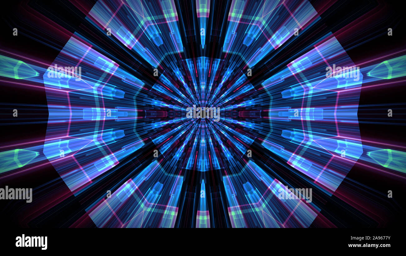 Hi-tech neon túnel para grandes volúmenes de datos y tecnología antecedentes. Foto de stock