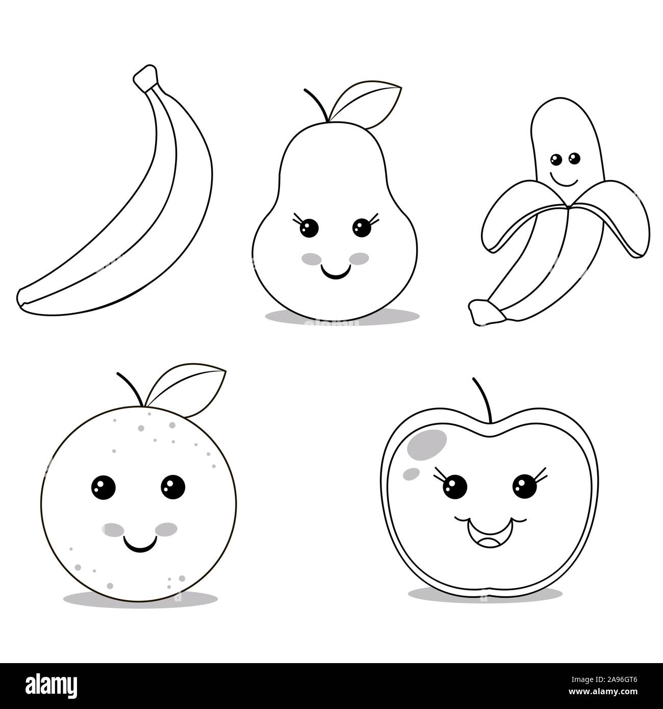 Frutas para colorear. Plátano, pera, manzana, naranja. ilustración  vectorial Imagen Vector de stock - Alamy
