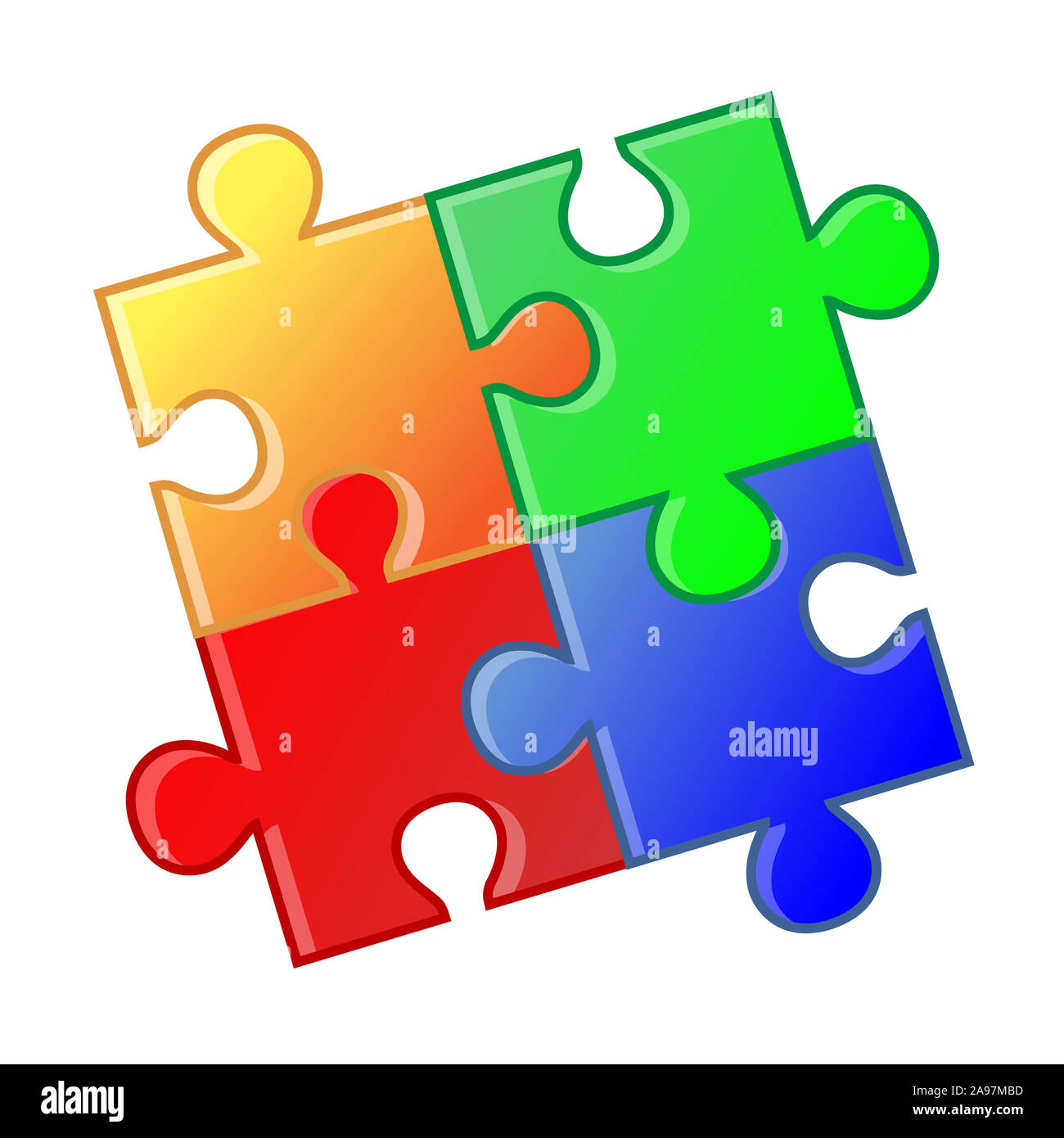 Puzzle 4 piezas sobre fondo blanco Fotografía - Alamy