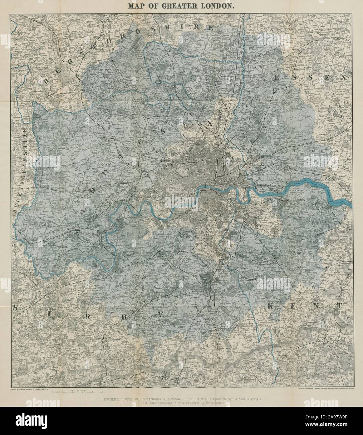 Gran mapa plegable de Greater London por Edward Stanford. 75x86cm 1888 Foto de stock