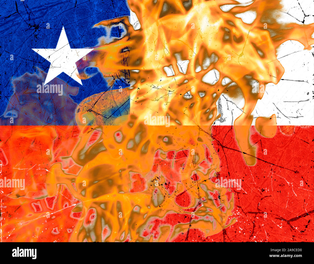 Chile bandera ardiendo con llamas política Ilustración conceptual