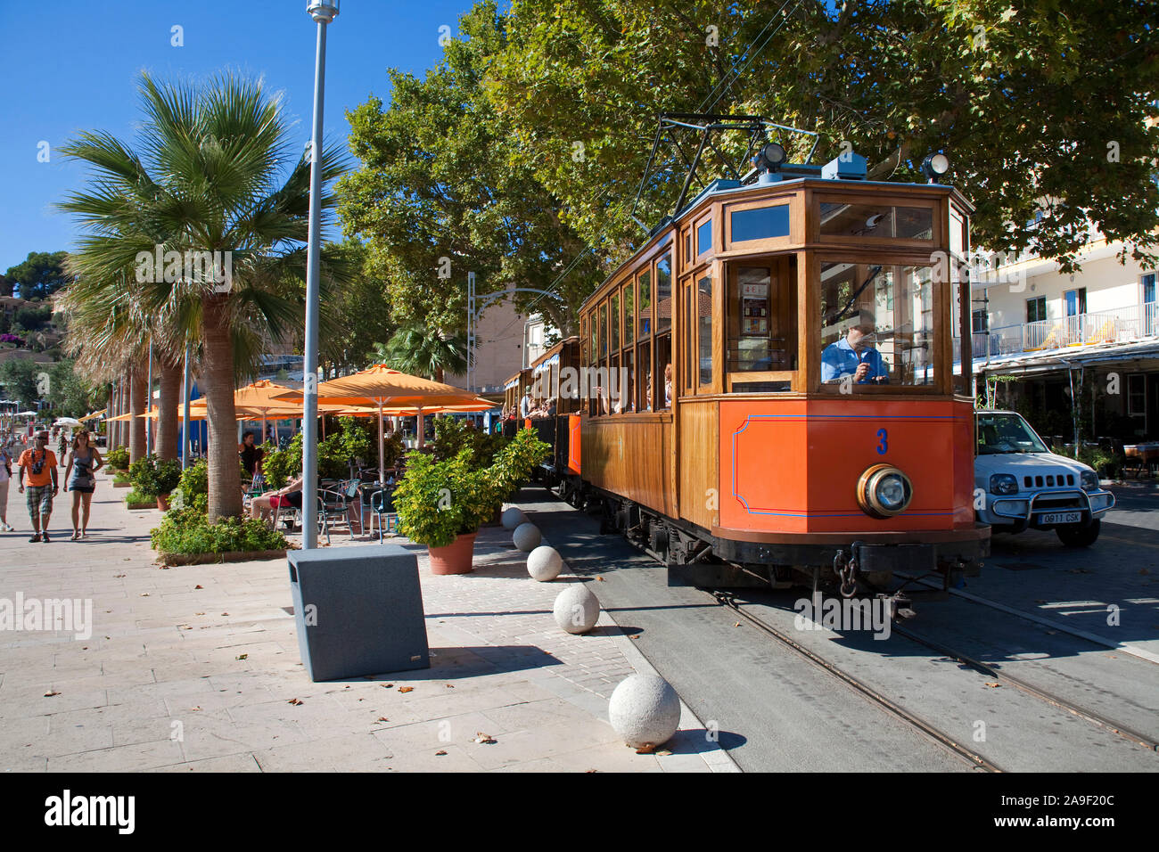 Tranvía nostálgico en Port de Sóller, Sóller, Mallorca, Islas Baleares, España Foto de stock