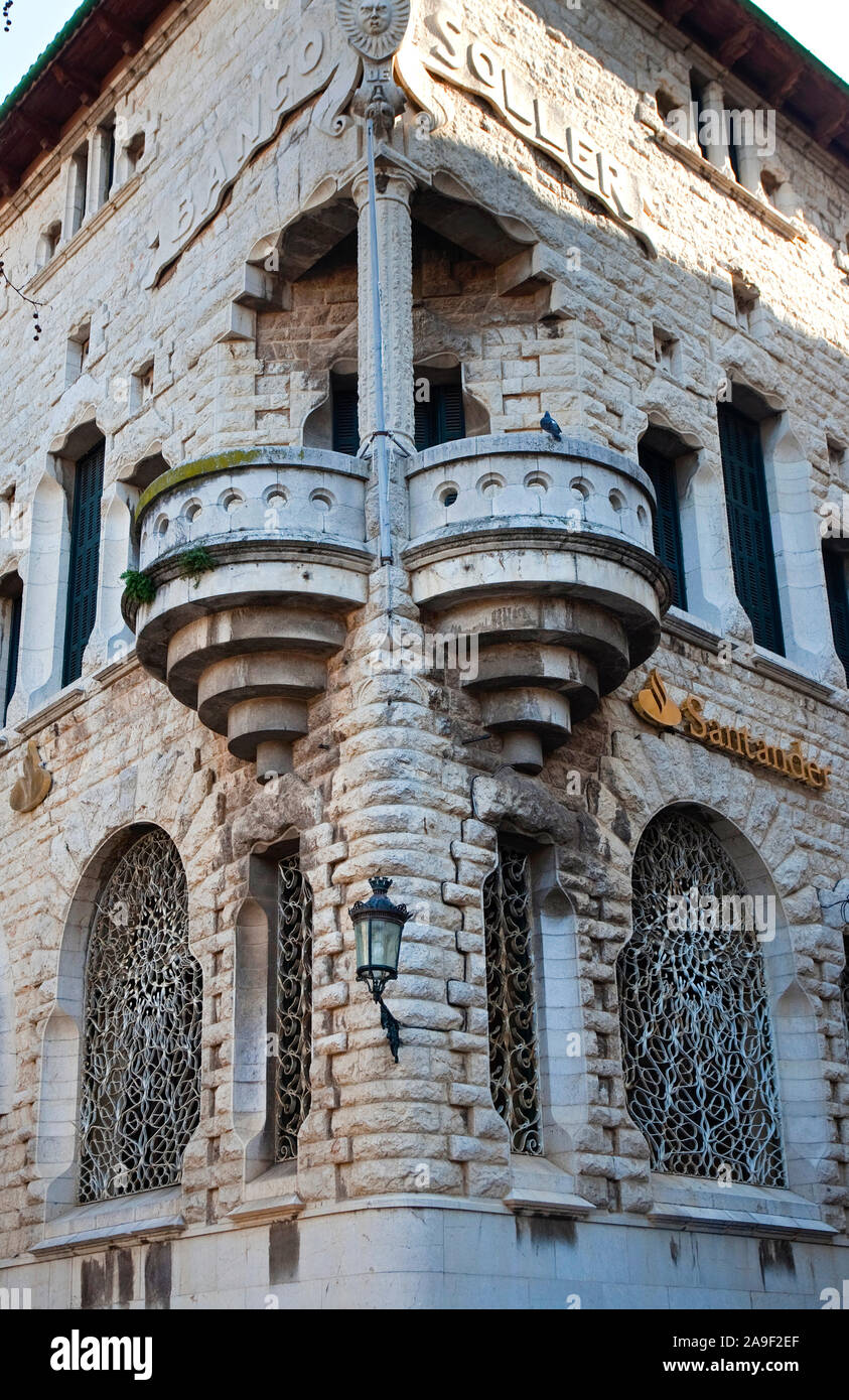 Banco de Sóller, en una histórica casa patricia, Sóller, Mallorca, Islas Baleares, España Foto de stock