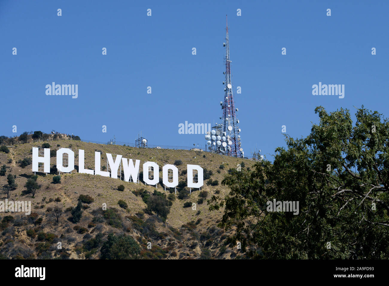 Blick auf den legendŠren Schriftzug Hollywood in den Hollywood Hills, Los Ángeles, Kalifornien, EE.UU. Foto de stock