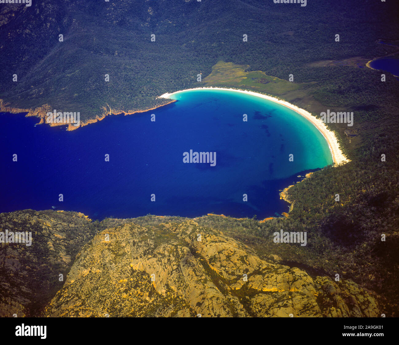 Winegalss Bay View, Freycinet National Park, Tasmania, Australia, Vista aérea, Foto de stock