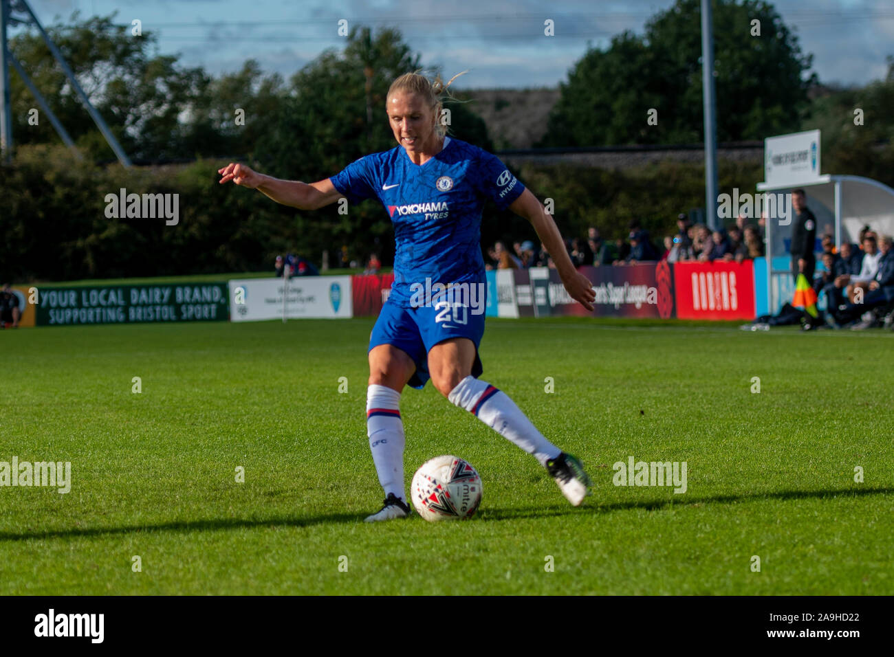 Bristol, Inglaterra, 29 de septiembre de 2019. Barclays FA Femenina Super Liga partido entre Bristol City Mujeres y Chelsea mujeres en el Stoke Gifford Stadium. Foto de stock