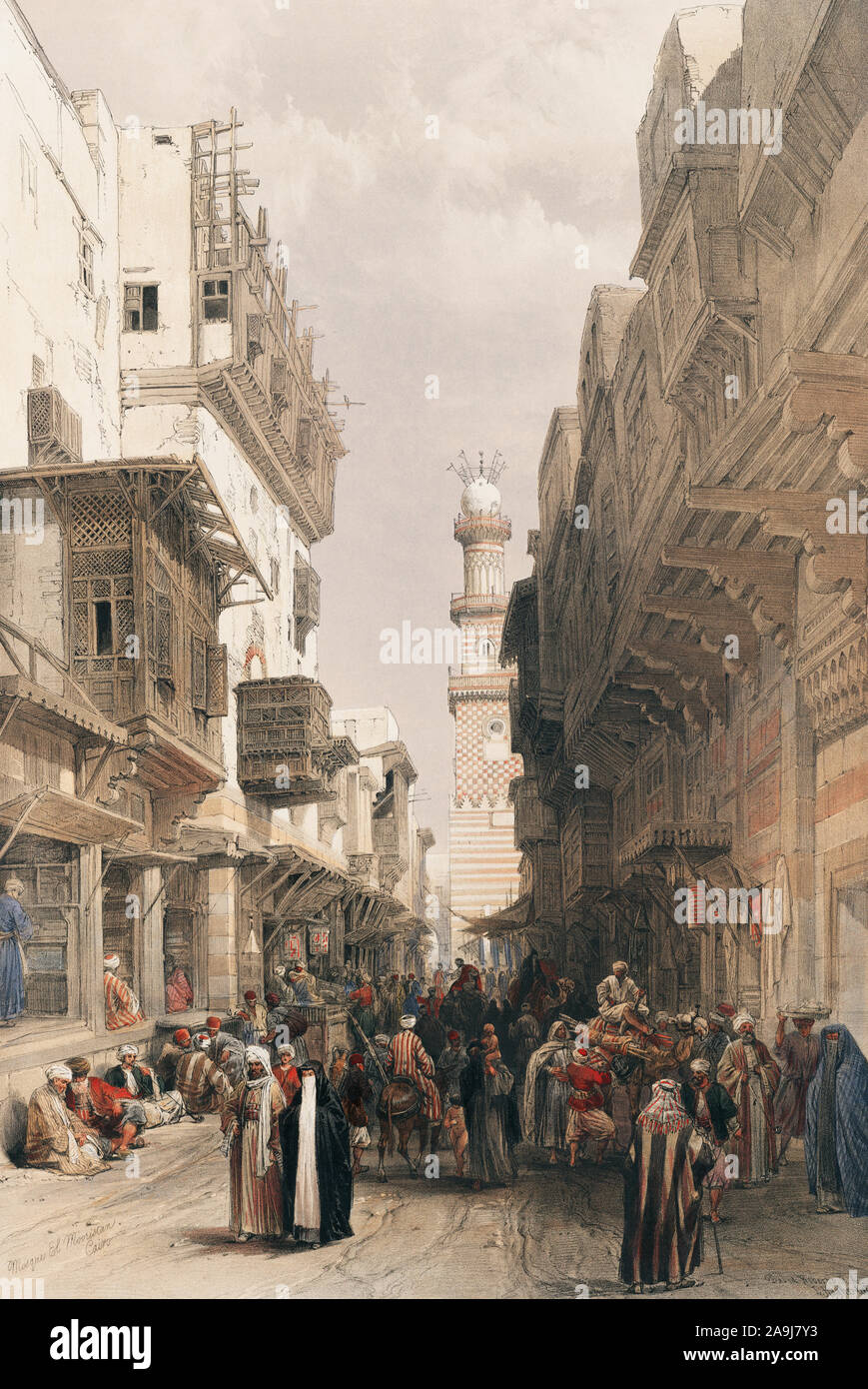 La mezquita de El Cairo Mooristan ilustración por David Roberts (1796-1864). Foto de stock