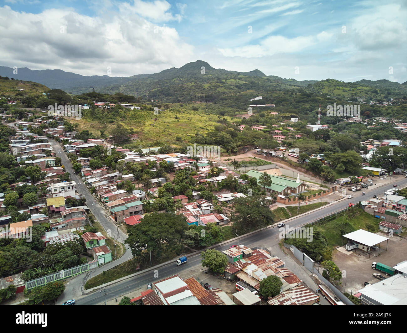 Barrio rural en Nicaragua drone vista aérea Foto de stock