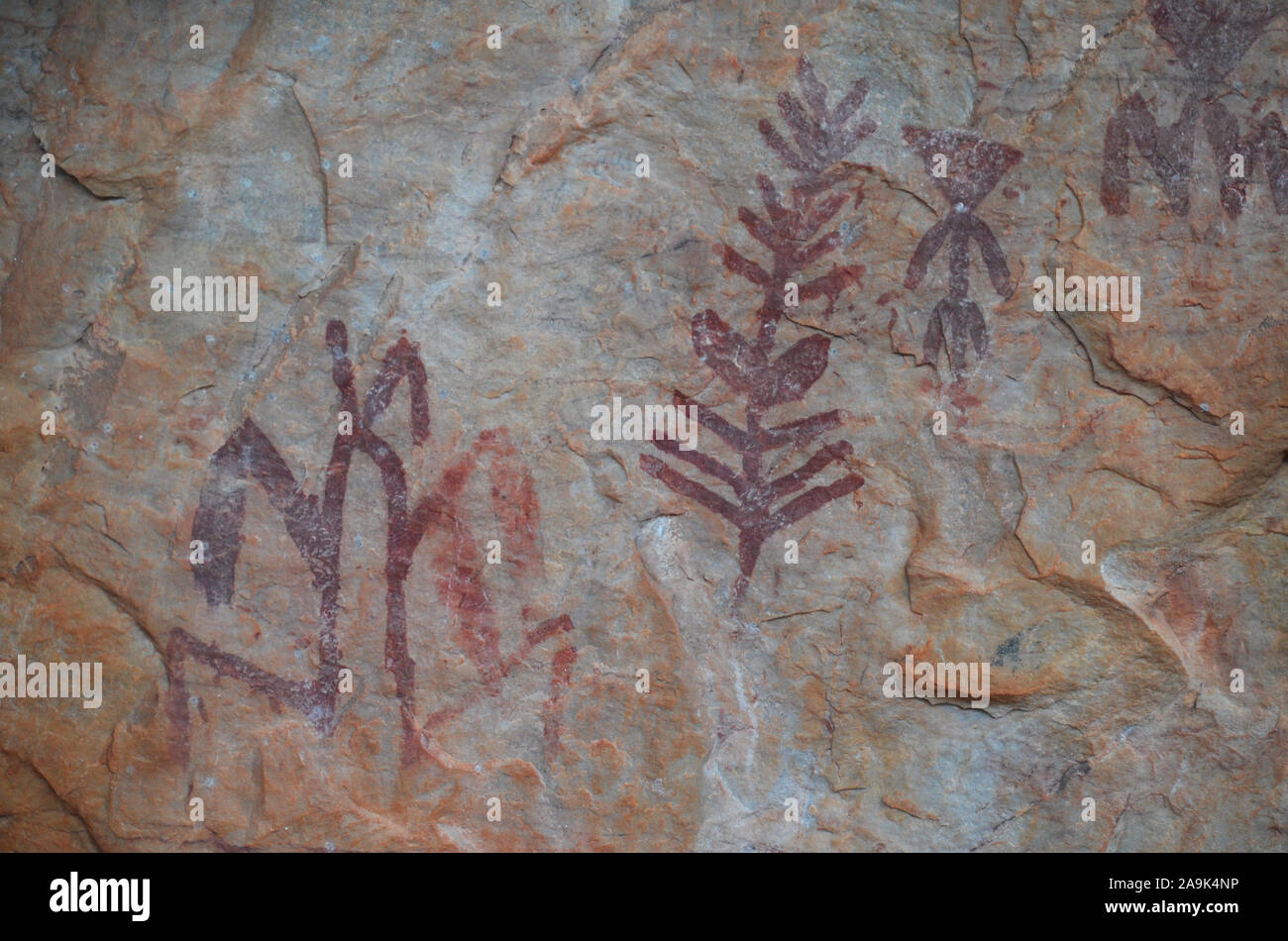 Peña Escrita pinturas rupestres de Fuencaliente (Ciudad Real, Sur de España), un notable ejemplo de arte rupestre post-Paleolítico Foto de stock