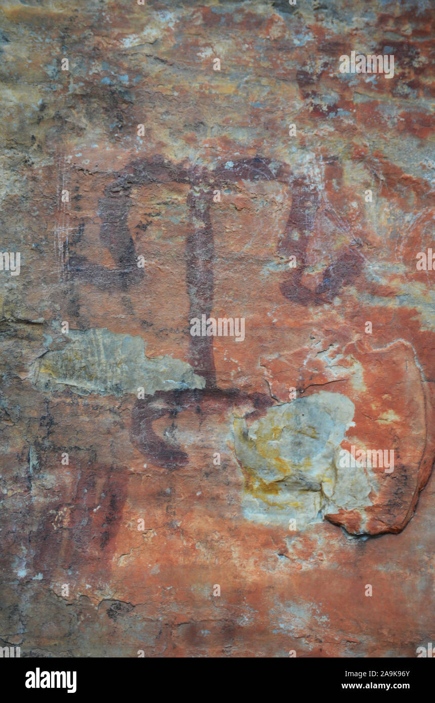 Pinturas rupestres de la Batanera esquemático (Ciudad Real, Sur de España), un notable ejemplo de arte rupestre post-Paleolítico Foto de stock
