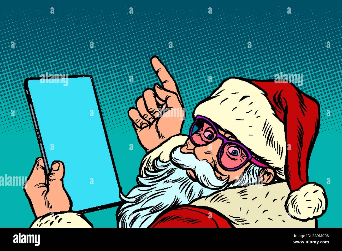 Santa Claus con un tablet. Navidad y Año Nuevo concepto de venta online Ilustración del Vector