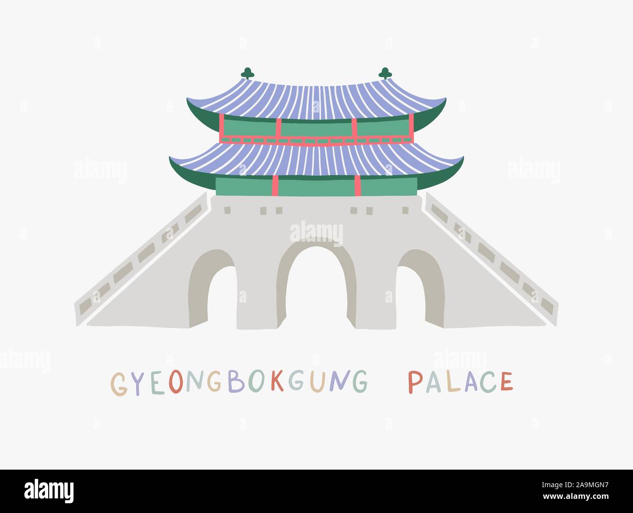 Castillo pagoda en la puerta delantera del Palacio Gyeongbokgung en Seúl, Corea del Sur Ilustración del Vector