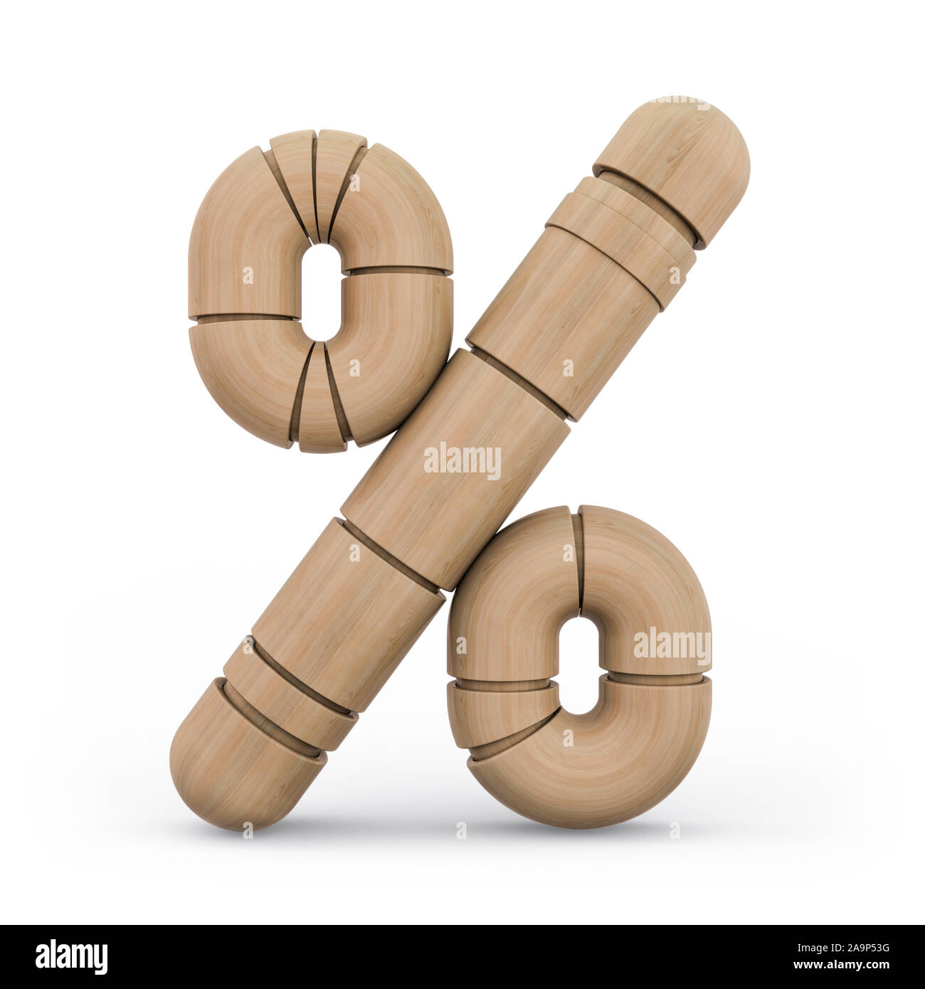 El símbolo de porcentaje. La firma digital. Fuente futurista de madera. Alfabeto talladas. 3D rendering. Foto de stock
