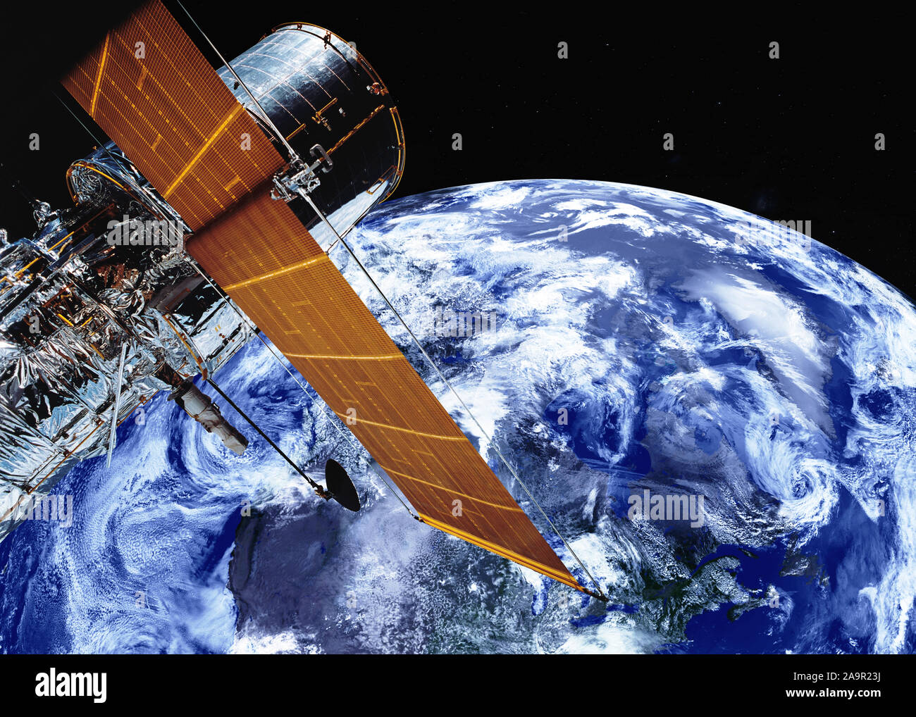 Telescopio satelital cerca de la tierra, el planeta del sistema solar en  algún lugar en el espacio. La ciencia ficción. Elementos de la imagen  fueron suministrados por la NASA Fotografía de stock -