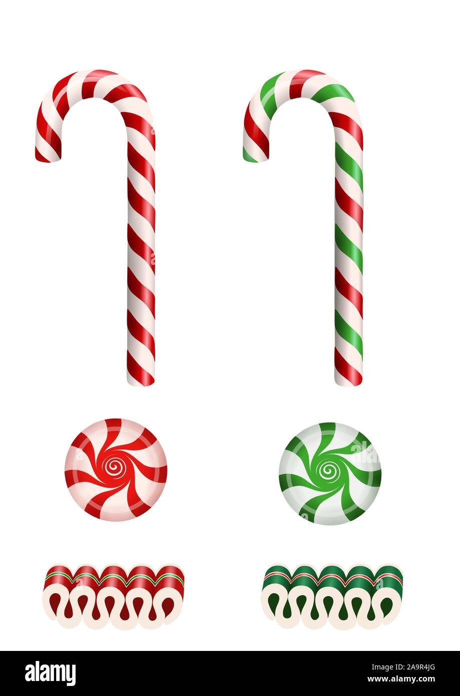 Conjunto aislado dulces navideños con bastones de caramelo, caramelos y  cinta starlight caramelos de menta Imagen Vector de stock - Alamy