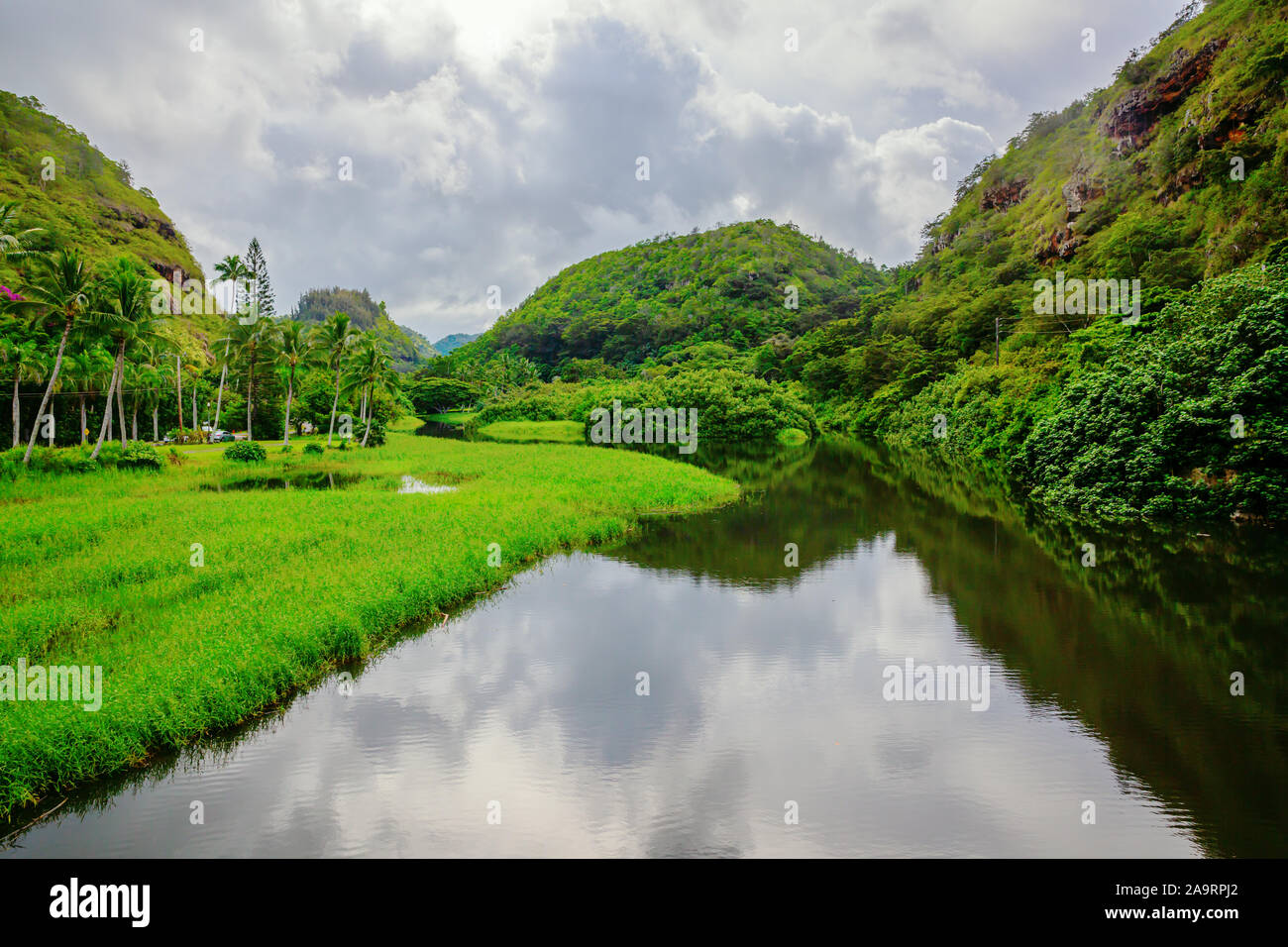 Imagen de una entrada vista del valle Waimea, Oahu, Hawaii Foto de stock