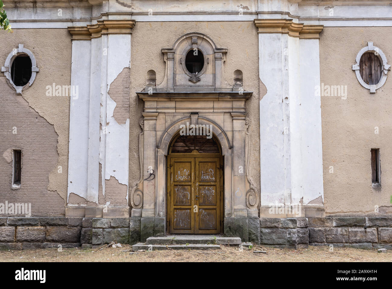 La antigua iglesia evangélica neobarroco Obrzycko desde 1911 en la ciudad ubicada en el condado de Szamotuly, Mayor voivodato de Polonia, Polonia Foto de stock