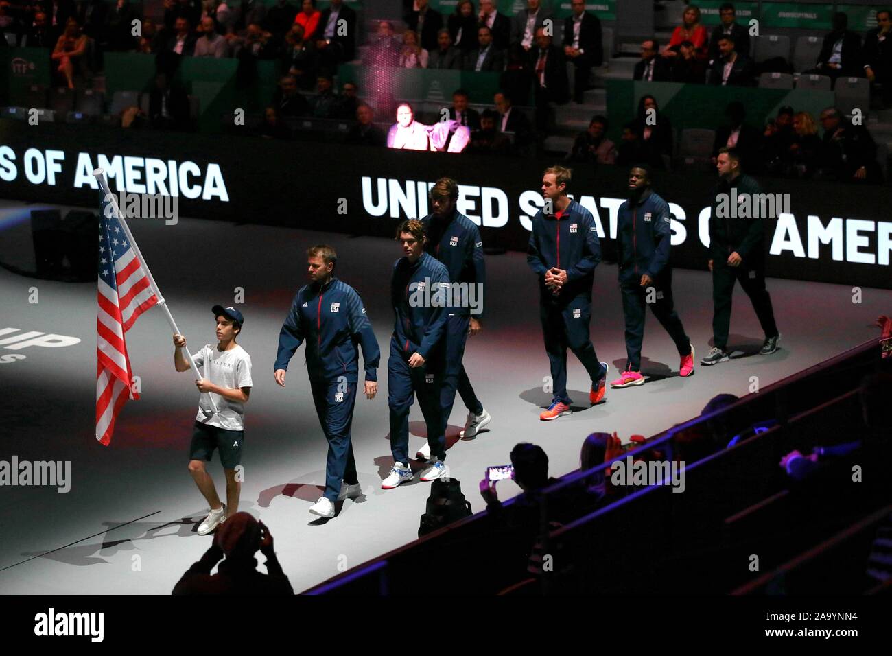 Madrid, España. 18 Nov, 2019. Madrid, España; el 18/11/2019.- Estados Unidos de América.ceremonia de de la Davis con 18 naciones para jugar la 2019 Título: Francia, Croacia, España y los