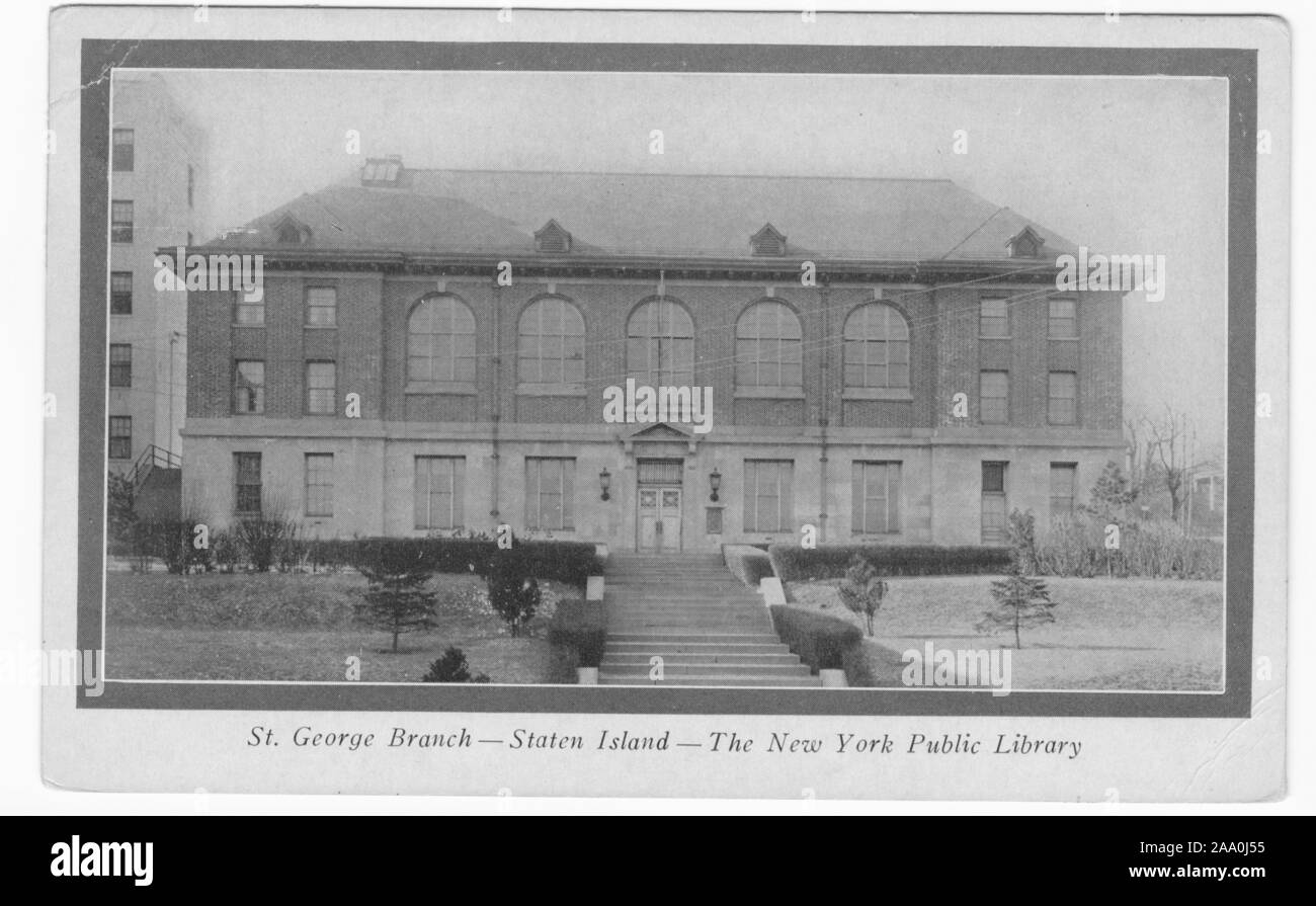 Grabado postal del St. George Sucursal de la Biblioteca Pública de Nueva York, Staten Island, Nueva York, publicado por la Biblioteca Pública de Nueva York, 1920. Desde la Biblioteca Pública de Nueva York. () Foto de stock