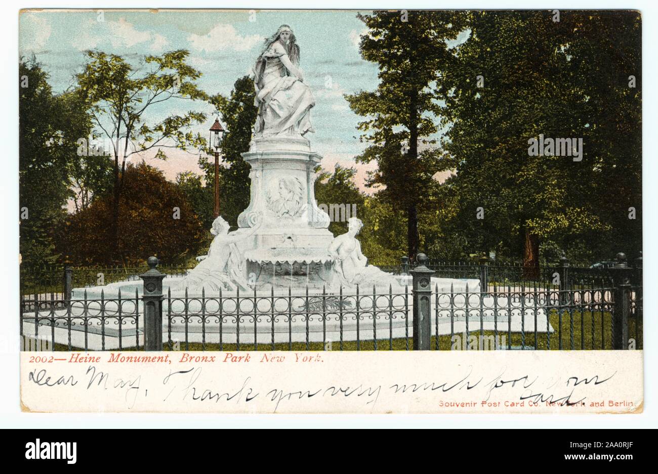 Tarjeta postal ilustrada del Heine Monumento, Parque del Bronx de la ciudad de Nueva York, publicado por Souvenir Tarjeta Post Co, 1906. Desde la Biblioteca Pública de Nueva York. () Foto de stock