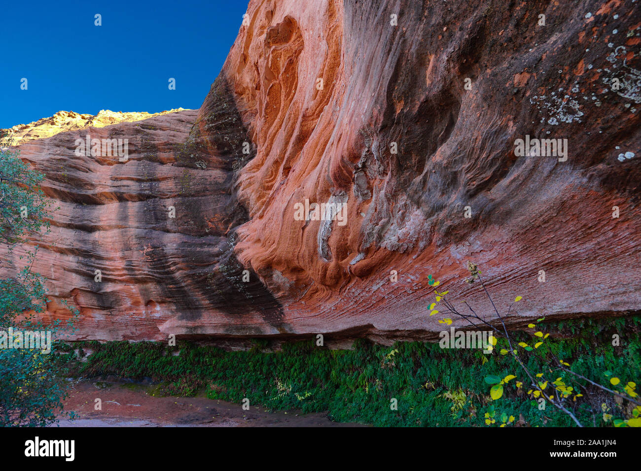 Los asombrosos colores de una gruta de piedra arenisca alrededor del Lago Powell, en el norte de Arizona. Foto de stock