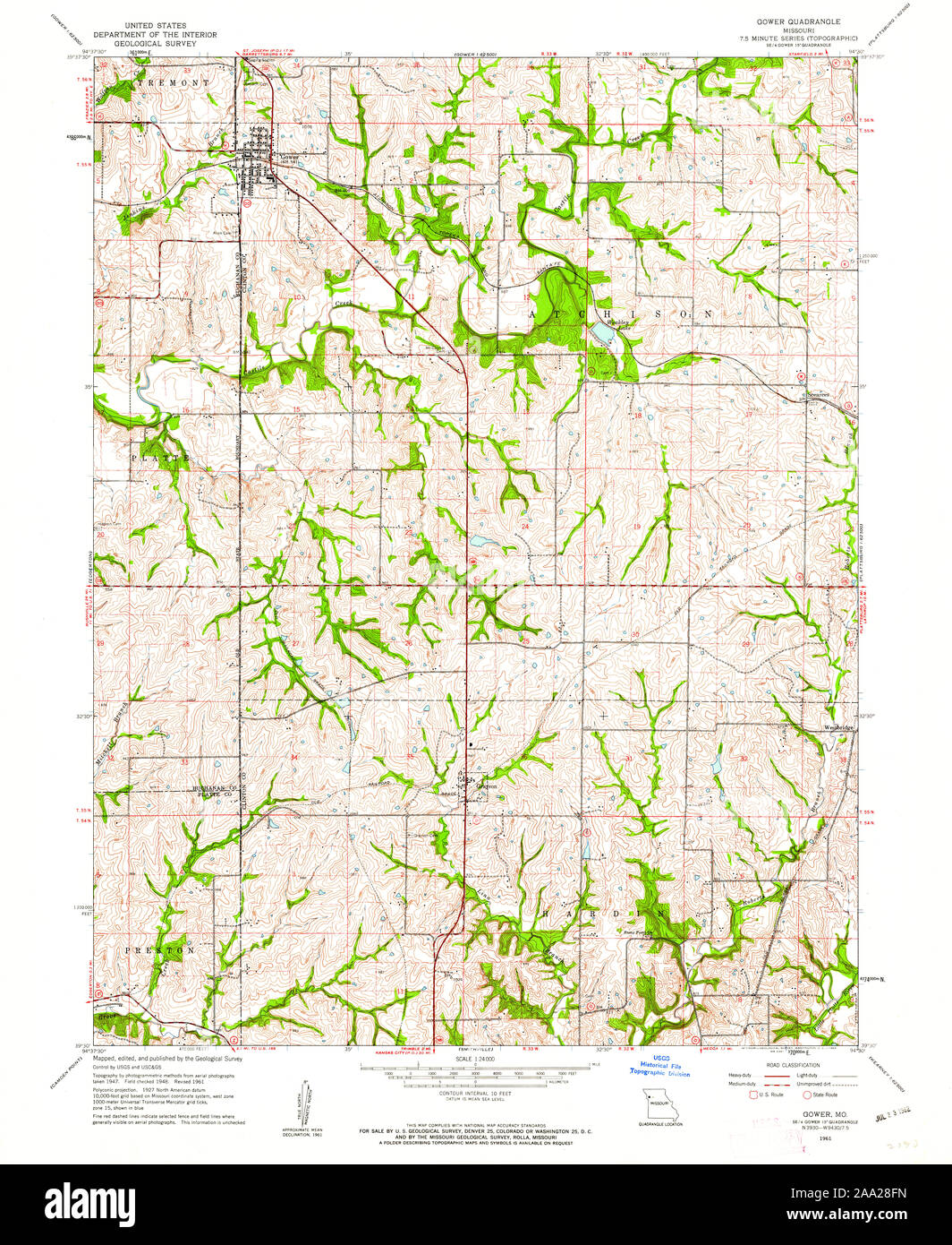 Usgs Mapa Topo Missouri Mo Gower 1961 322790 24000 Restauracion 2aa28fn 
