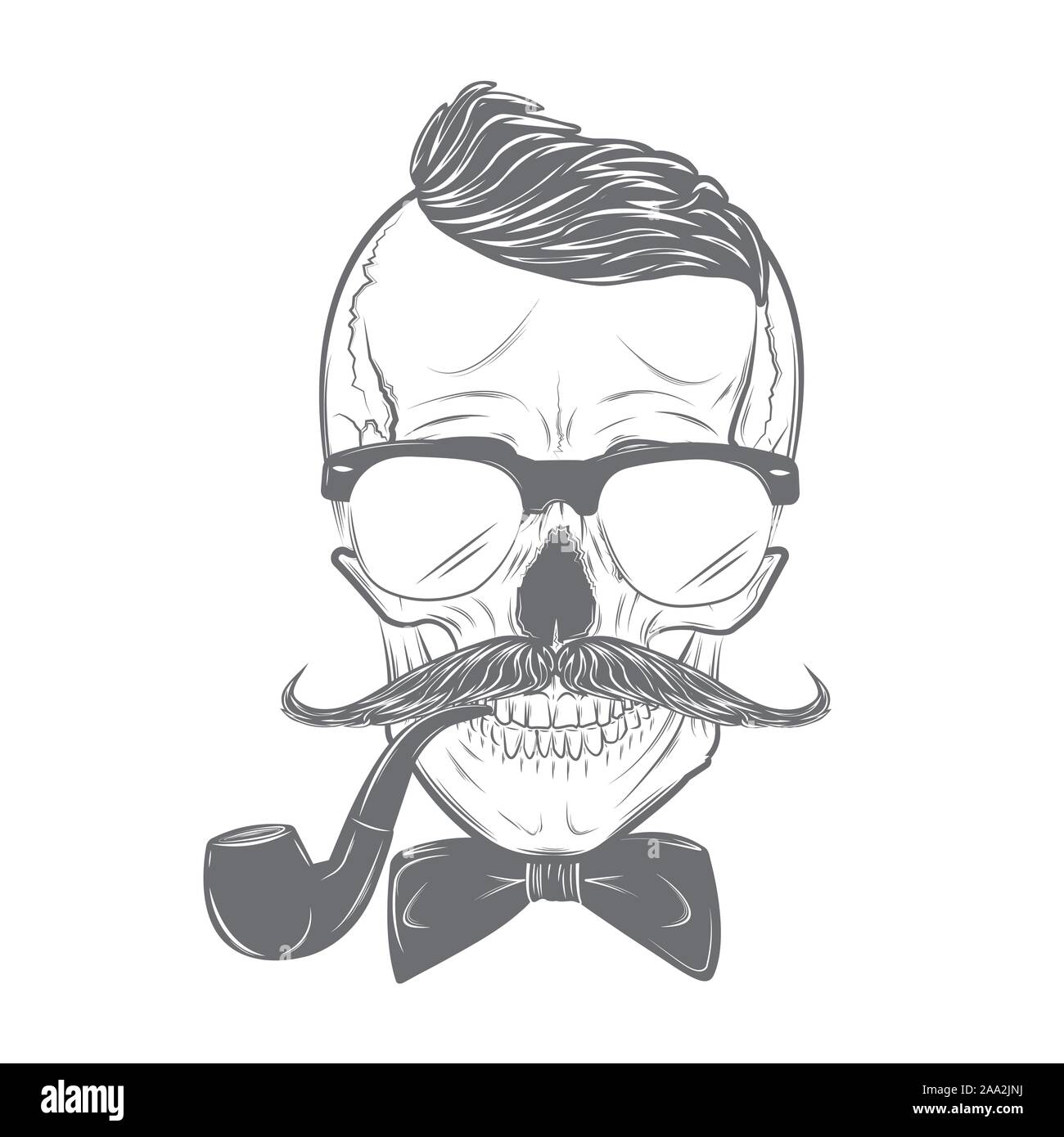 Hipster calavera con bigote, pajarita y pipa. Impresión del cráneo, el  cráneo ilustración aislado sobre fondo blanco. Modo vectorial Imagen Vector  de stock - Alamy