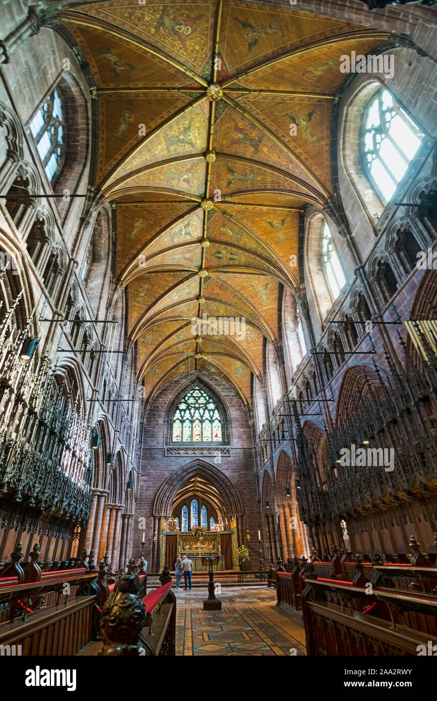 La Catedral de Chester, interno, coro y pantalla, Cheshire, Inglaterra, Reino Unido. Foto de stock