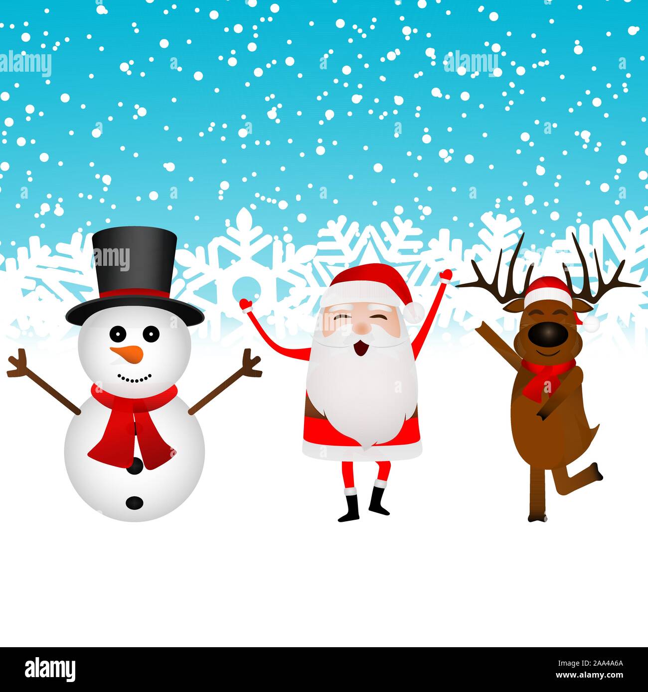 Divertidos dibujos animados de Santa Claus, los renos y el muñeco de nieve  bailando Imagen Vector de stock - Alamy