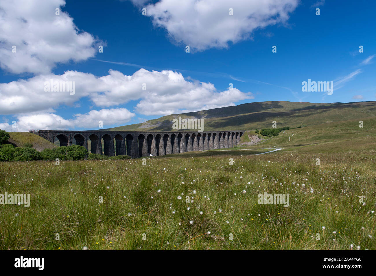 Ribblehead viaducto en el asentarse a Carlisle railway con Whernside en el fondo. North Yorkshire, Reino Unido. Foto de stock