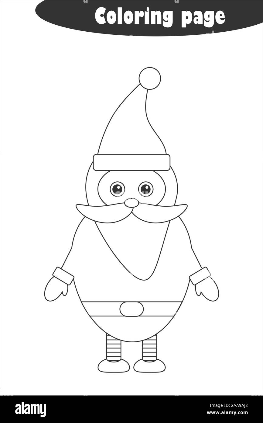 Santa Claus en el estilo de dibujos animados, página para colorear, navidad  papel del juego educativo para el desarrollo de los niños, los niños en  edad preescolar, imprimibles de actividad Imagen Vector