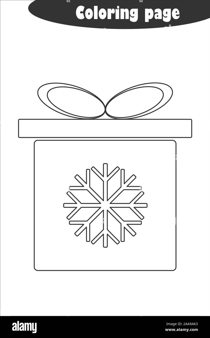 Caja De Regalo De Navidad En El Estilo De Dibujos Animados Pagina Para Colorear Navidad Papel Del Juego Educativo Para El Desarrollo De Los Ninos Los Ninos En Edad Preescolar Imprimibles De