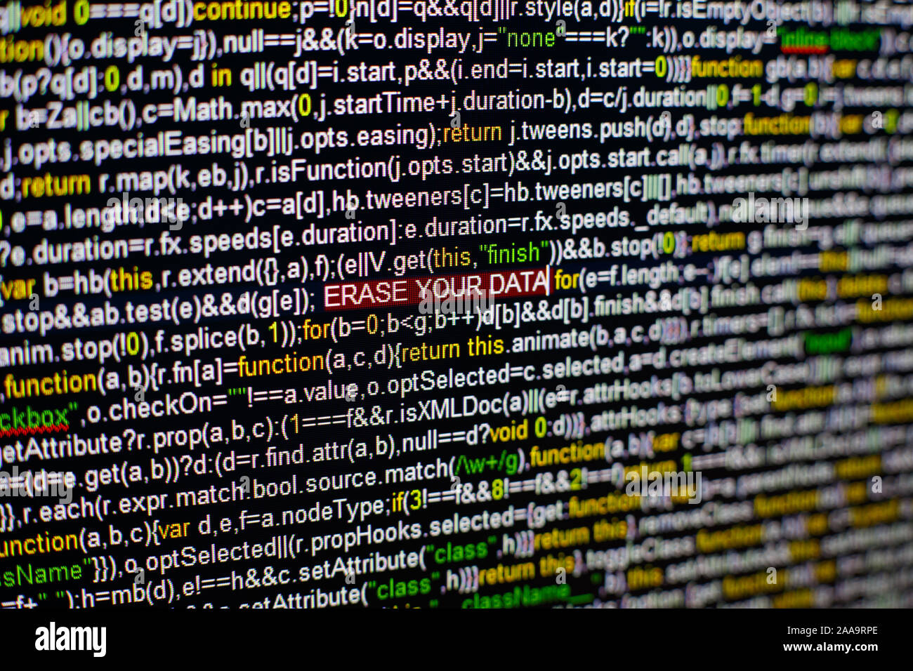 Macro foto de pantalla del ordenador con el código fuente ...