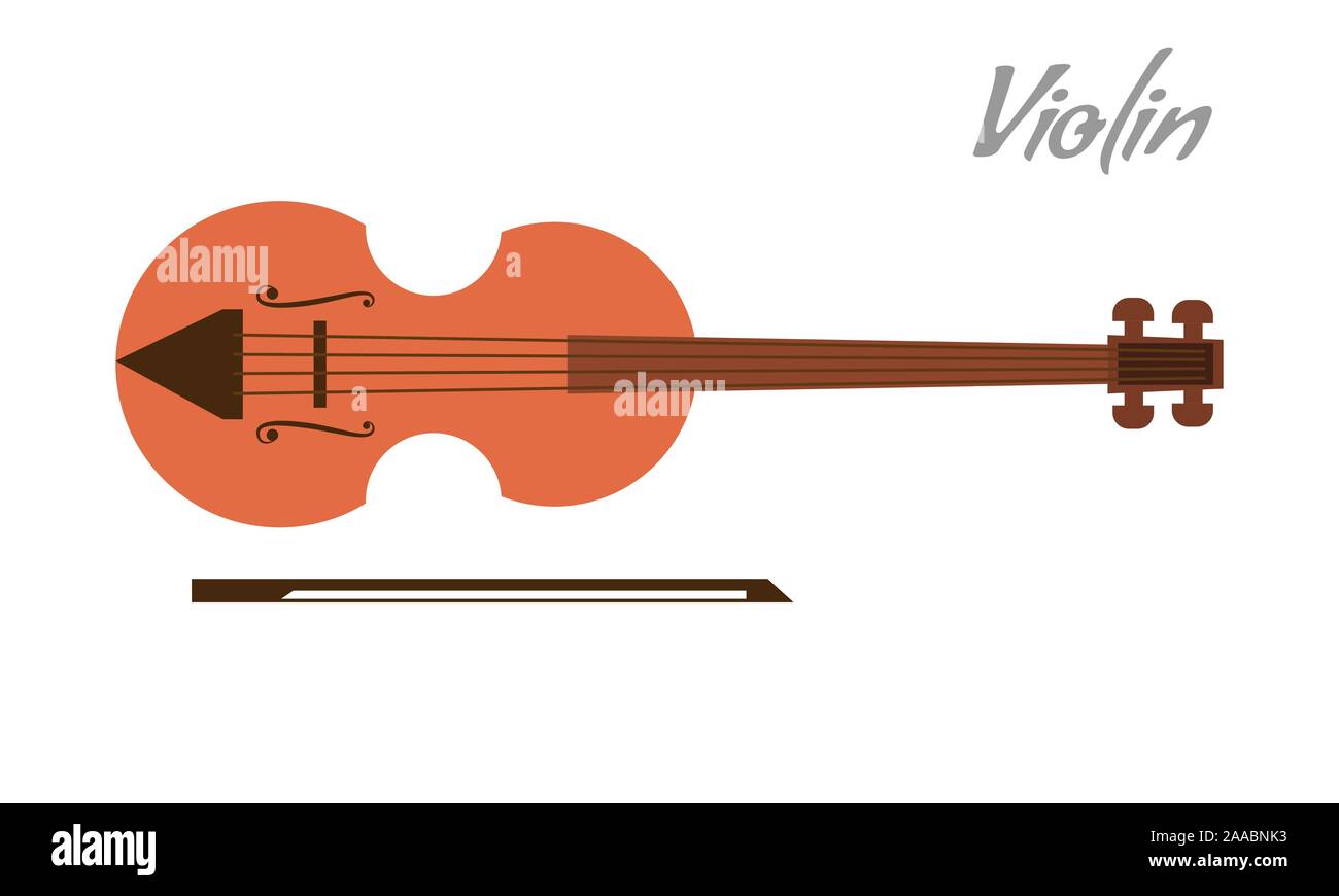 Violín con vista frontal y estilo de dibujos animados dibujados a mano para su diseño